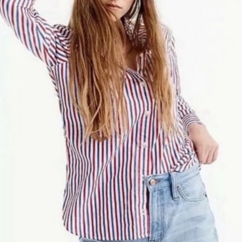 J. Crew Classic-Fit Boy-Cut Button Down Shirt in Trifecta Stripe - Womens 2